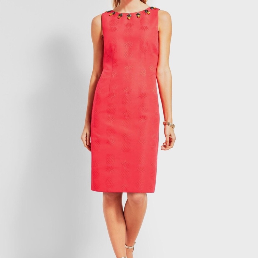 RSVP by Talbots Sheath Dress Size 12 Pineapple Embellished Matelasse Jacquard